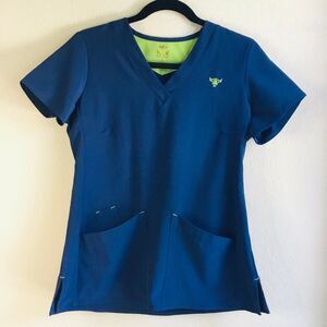 Navy blue size small ‘Med Couture’ women’s scrub top quick dry stretchy work S